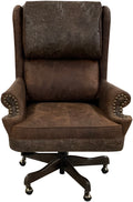 The President’s Executive Chair combines Cora Pecan leather, Floral Bone Black accents, and Hair-on-Hide Dark Exotic cowhide. A handcrafted Western wingback chair designed for power, prestige, and comfort.