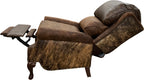 The Sandpoint Recliner combines Cora Pecan leather, Floral Bone Black embossed accents, and Hair-on-Hide Dark Exotic cowhide. A handcrafted Western-style recliner with classic wingback design, double bustleback cushions, and classic nailhead trim.