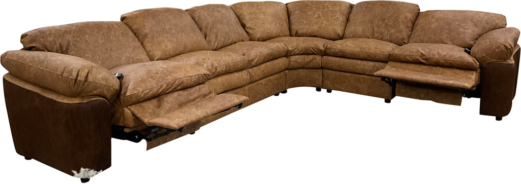 Big Boy Oversized Western Leather Cowhide Double Recliner Sectional Sofa