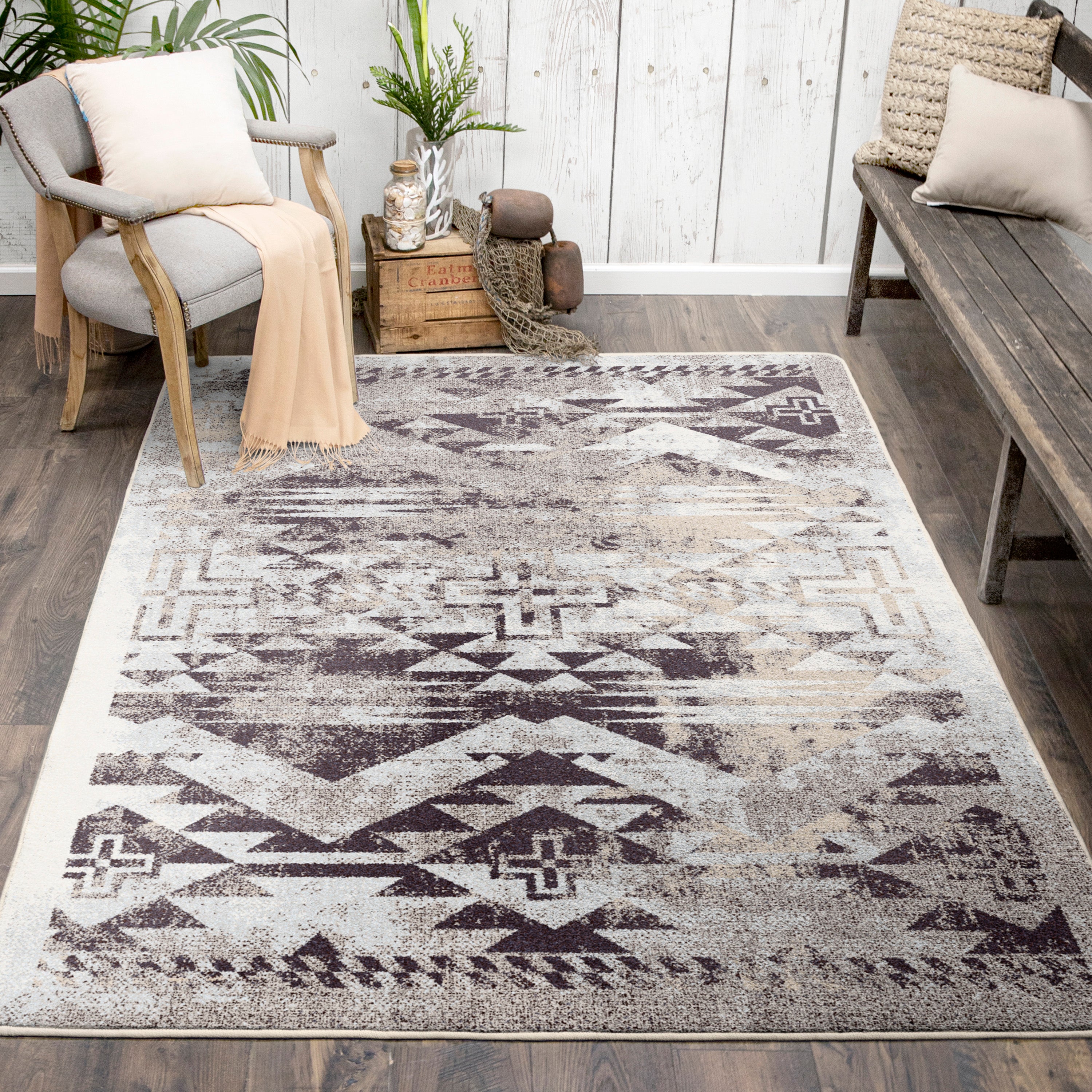 Image of an area rug, Distressed Rustic Cross - Sandstone