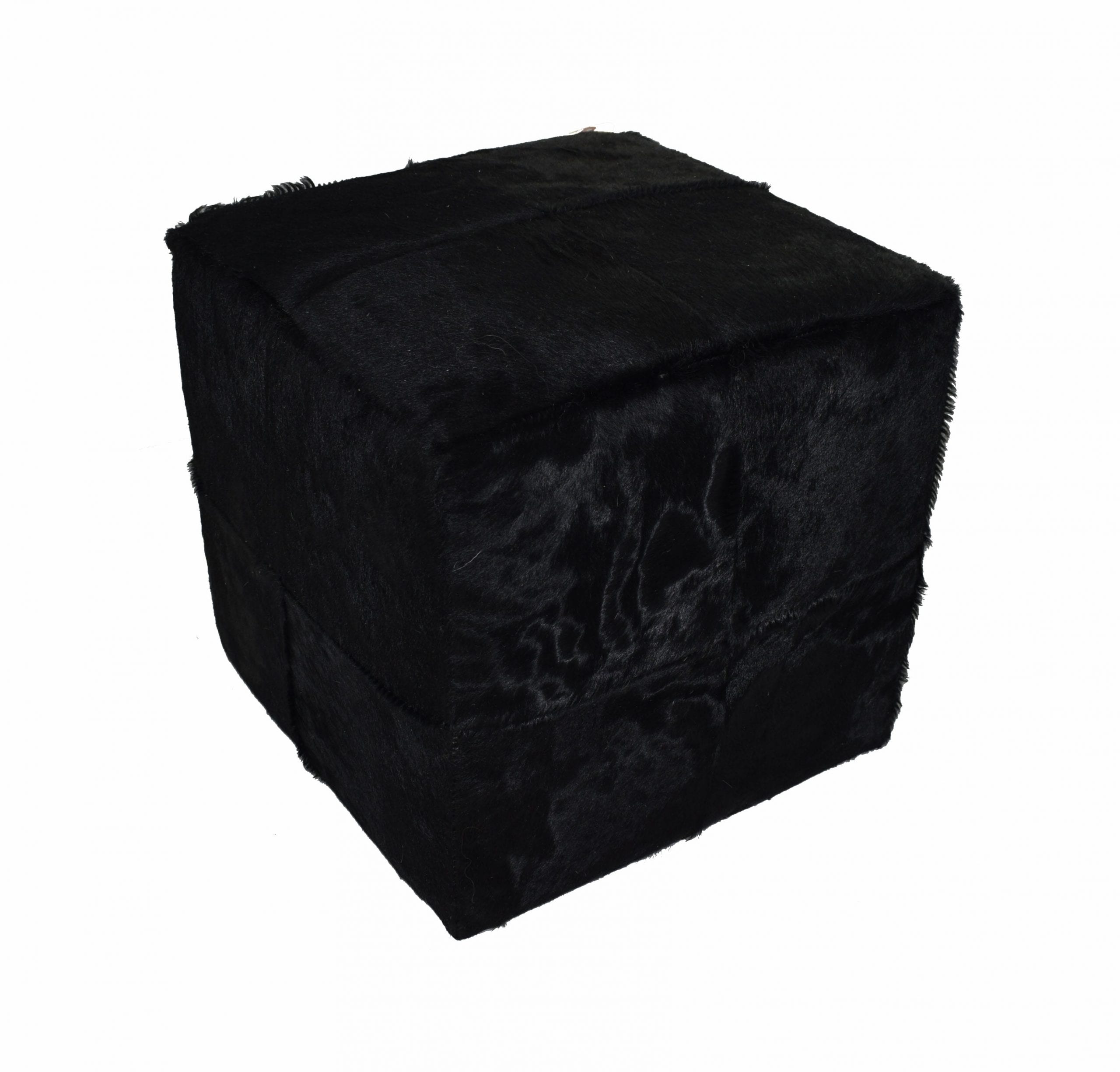 Dyed Black Cowhide Pouf