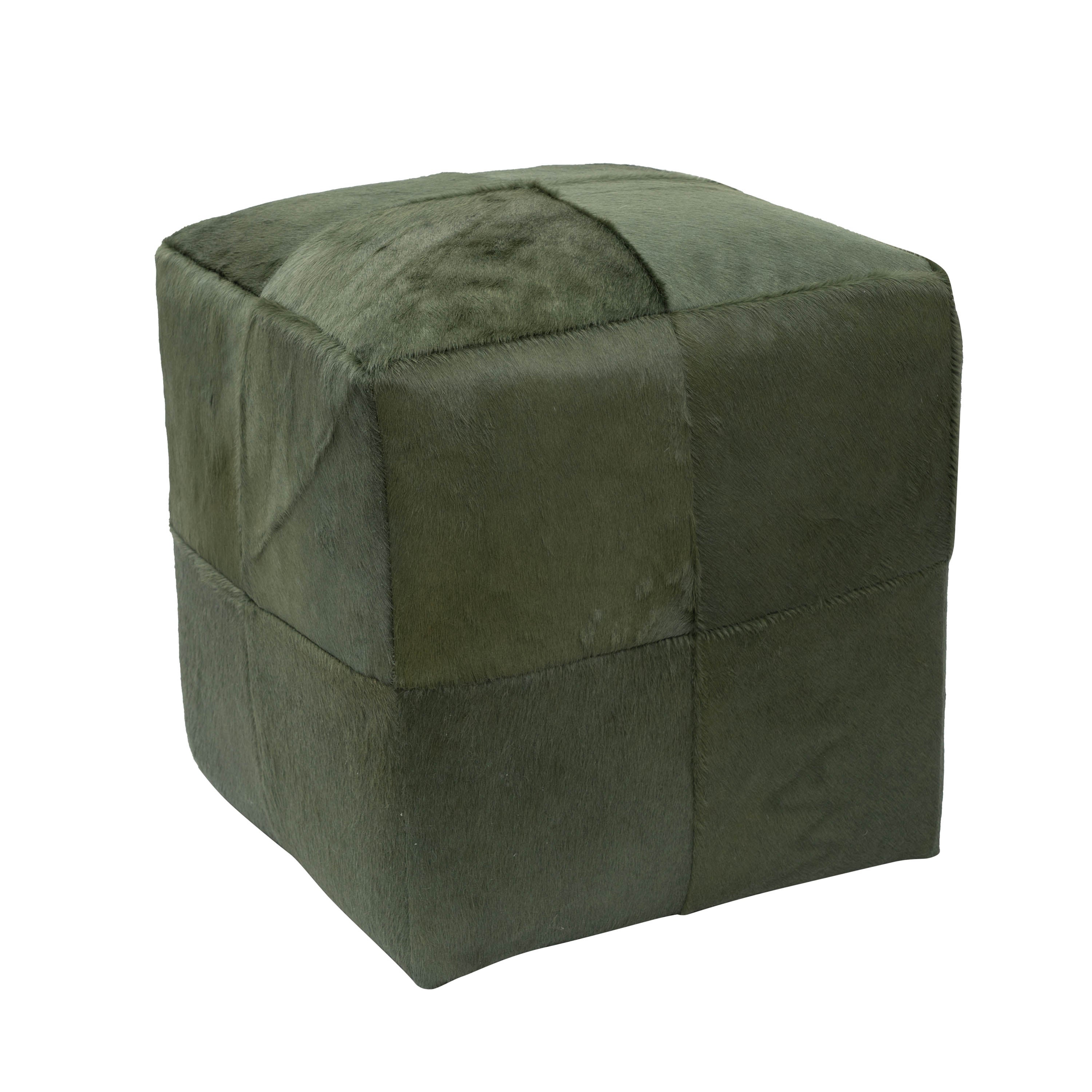 Dyed Olive Cowhide Pouf