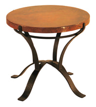 Load image into Gallery viewer, Bring Old World elegance into your space with the Solera Copper Round End Table, featuring a hand-hammered copper top and forged iron base.