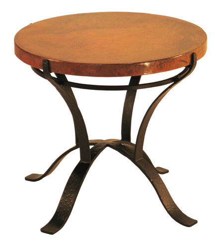 Bring Old World elegance into your space with the Solera Copper Round End Table, featuring a hand-hammered copper top and forged iron base.