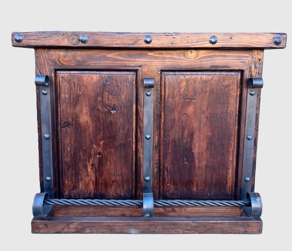 rustic old world reclaimed wood and metal cantina bar