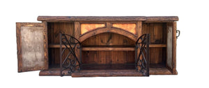 rustic reclaimed Wooden buffet cabinet with metal decorative elements