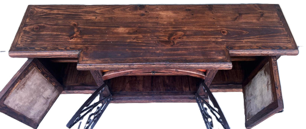 rustic reclaimed Wooden buffet cabinet with metal decorative elements