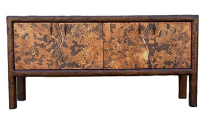 rustic hand hammered copper & reclaimed wood storage credenza table with hand forged iron pulls