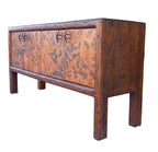 rustic hand hammered copper & reclaimed wood storage credenza table with hand forged iron pulls