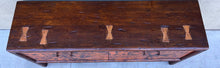 Load image into Gallery viewer, rustic hand hammered copper &amp; reclaimed wood storage credenza table with hand forged iron pulls