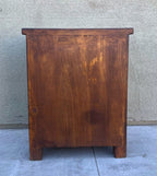 rustic hand hammered copper & reclaimed wood bedside or end storage table with hand forged iron pulls