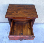 rustic hand hammered copper & reclaimed wood bedside or end storage table with hand forged iron pulls