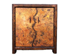 rustic copper & reclaimed wood bar or wine storage cabinet with iron forged pulls