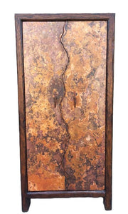 rustic copper & reclaimed wood bar or wine storage cabinet with iron forged pulls