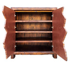 rustic copper & reclaimed wood bar or wine storage cabinet with iron forged pulls