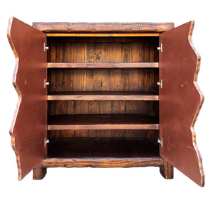 rustic copper & reclaimed wood bar or wine storage cabinet with iron forged pulls