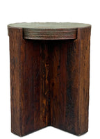 patina hand hammered copper top reclaimed wood rustic round side table