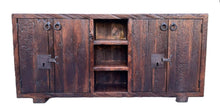 Load image into Gallery viewer, Vintage wooden cabinet with metal handles and locks on a white background