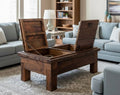 Absolutely beautiful old world wood flip top coffee table or chest.&nbsp; Top opens with 2 lids in opposition!