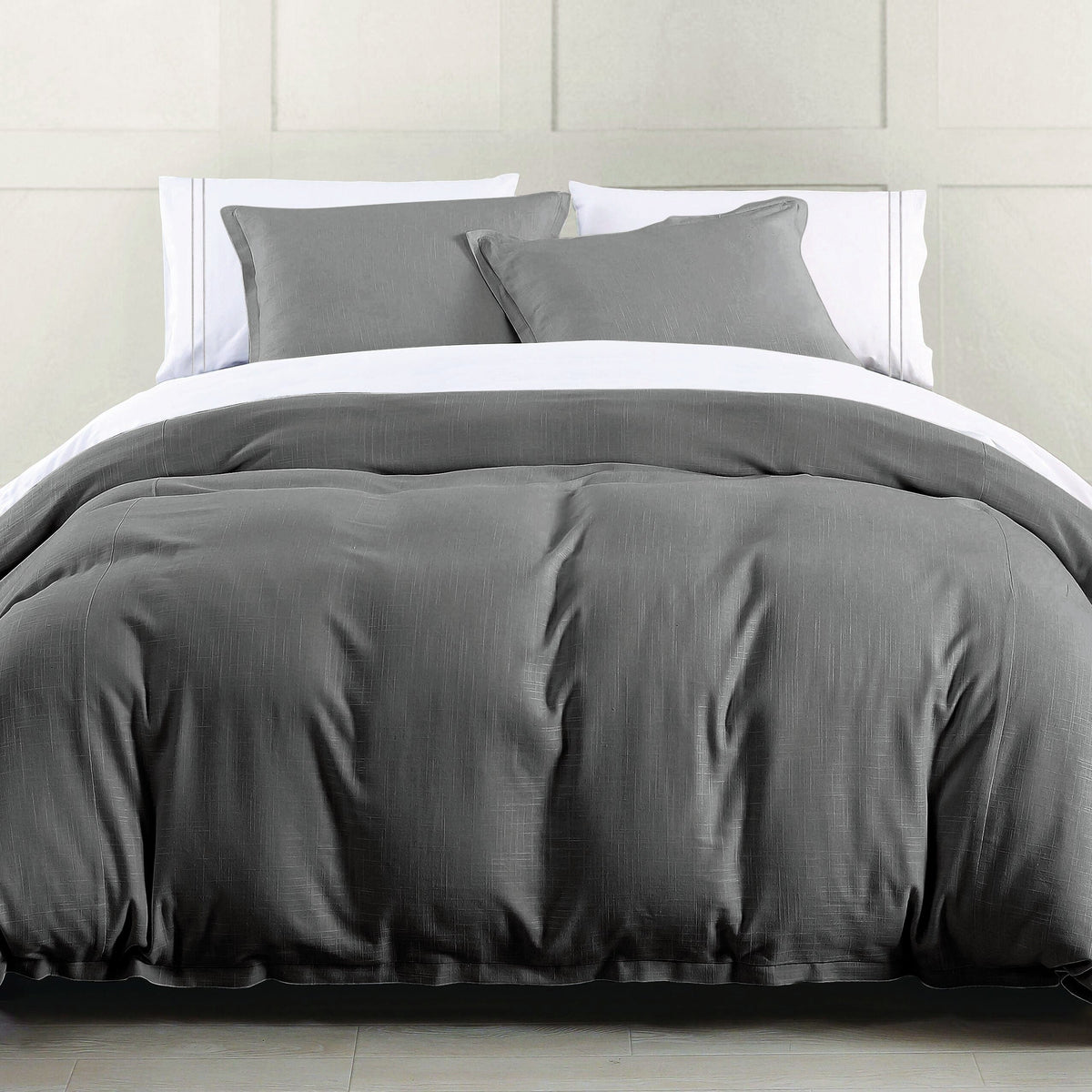 Hera Washed Linen Blend Flange Bedding Set - Slate