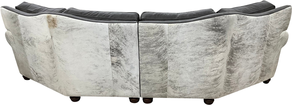 Tetherow Modern Farmhouse Western Gray Leather & Cowhide Curved Sectional Sofa
