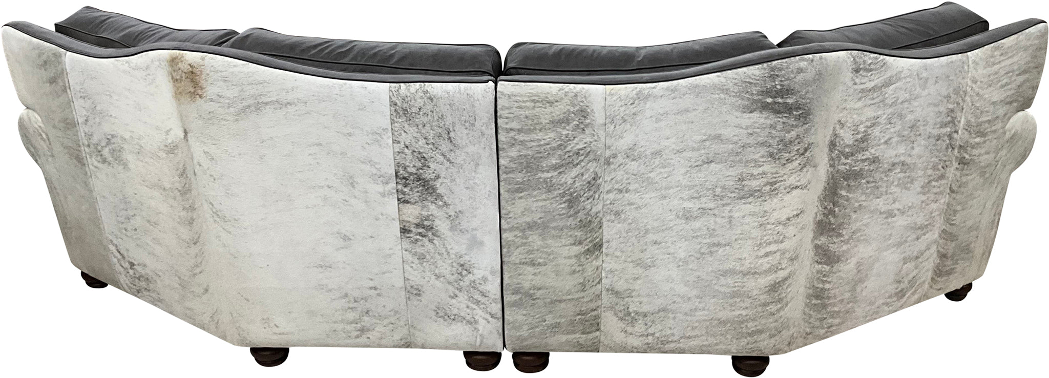 Tetherow Modern Farmhouse Western Gray Leather & Cowhide Curved Sectional Sofa