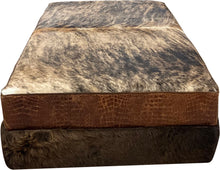 Load image into Gallery viewer, Western Cowhide, Crocodile Leather, &amp; Authentic Buffalo Hide 36 x 60 Large Rectangle Ottoman