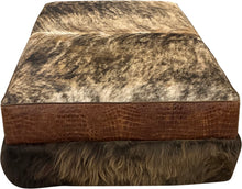 Load image into Gallery viewer, Western Cowhide, Crocodile Leather, &amp; Authentic Buffalo Hide 36 x 60 Large Rectangle Ottoman