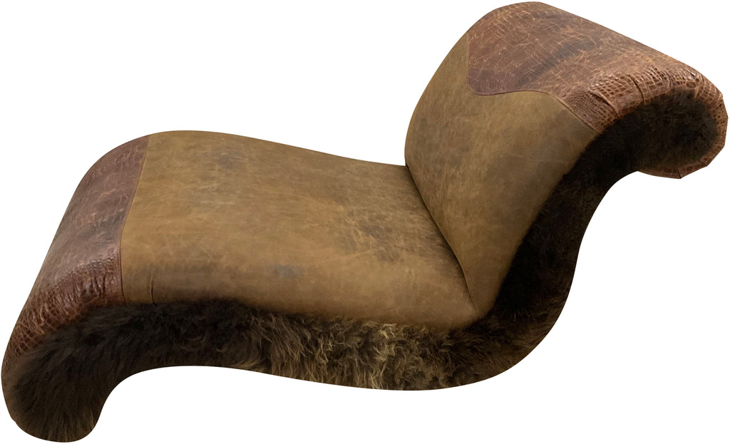 Great West Western Brown Leather, Crocodile Leather, & Authentic Buffalo Hide Single Chaise Lounge