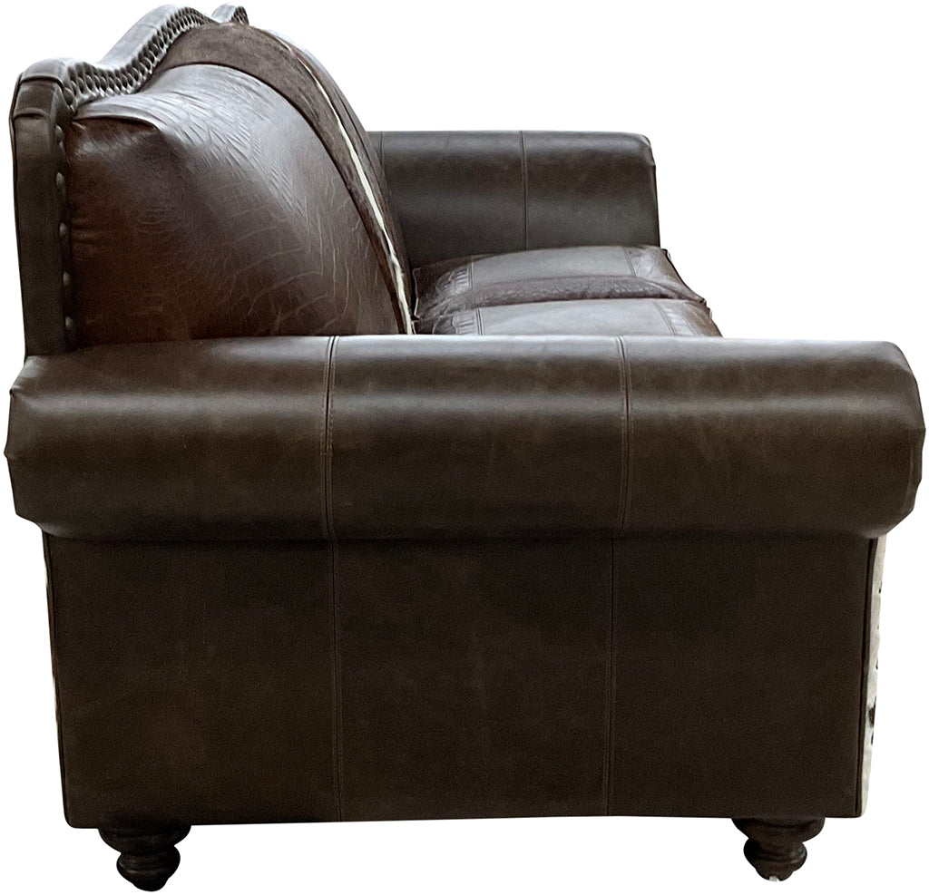 Western Leather, Crocodile Accent Leather & Cowhide Camelback Frontier Sofa