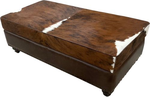 Large Rectangle Storage Cowhide Ottoman
