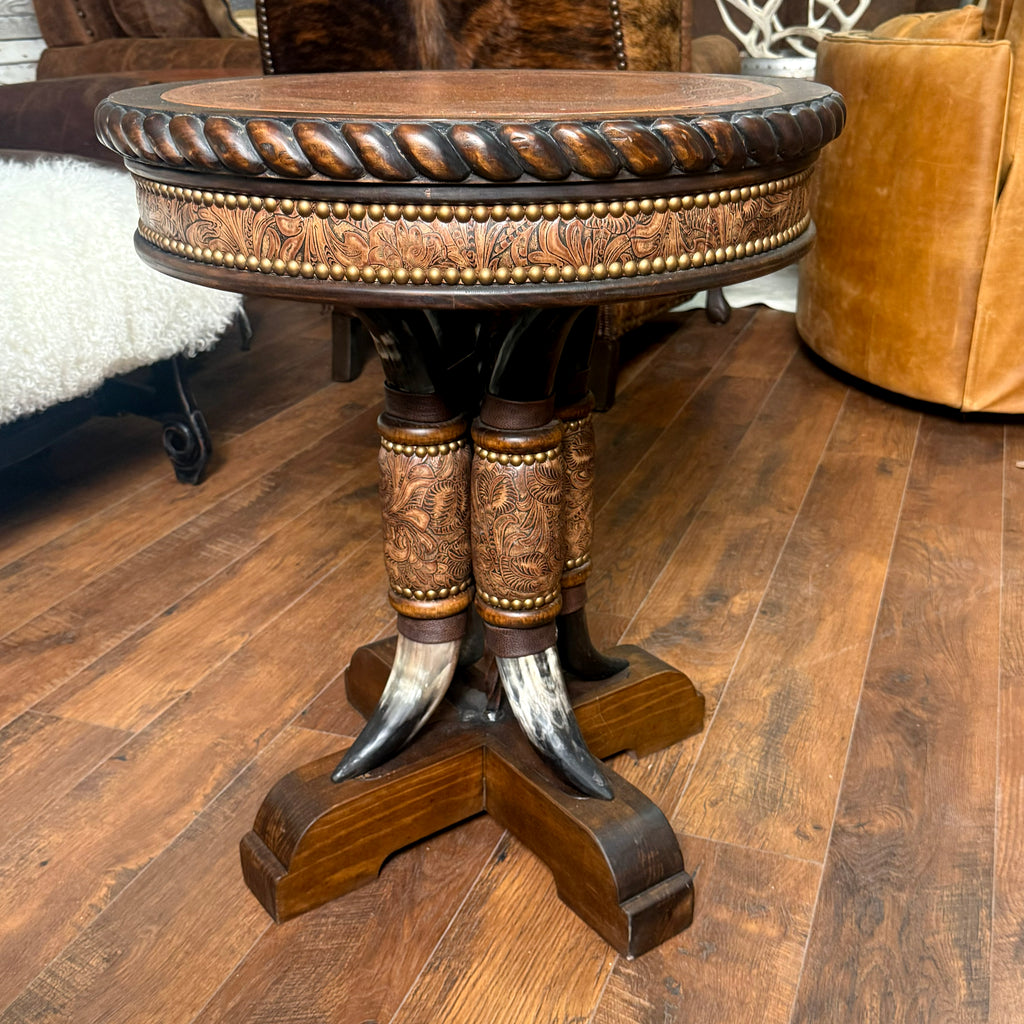 Steer Horn End Table w/ Copper