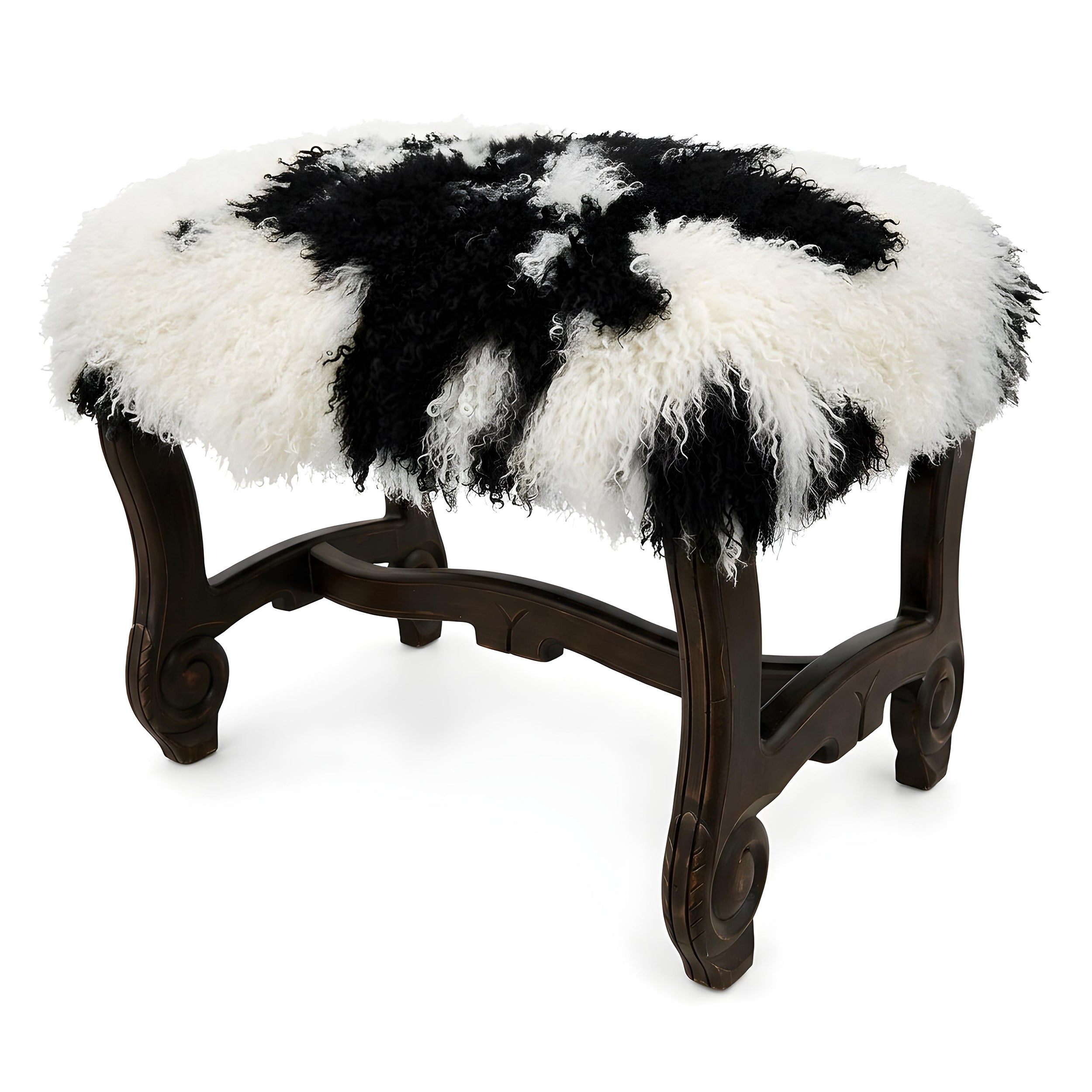 Hyde Park Tibetan Sheep Ottoman - Black and White Ottomans