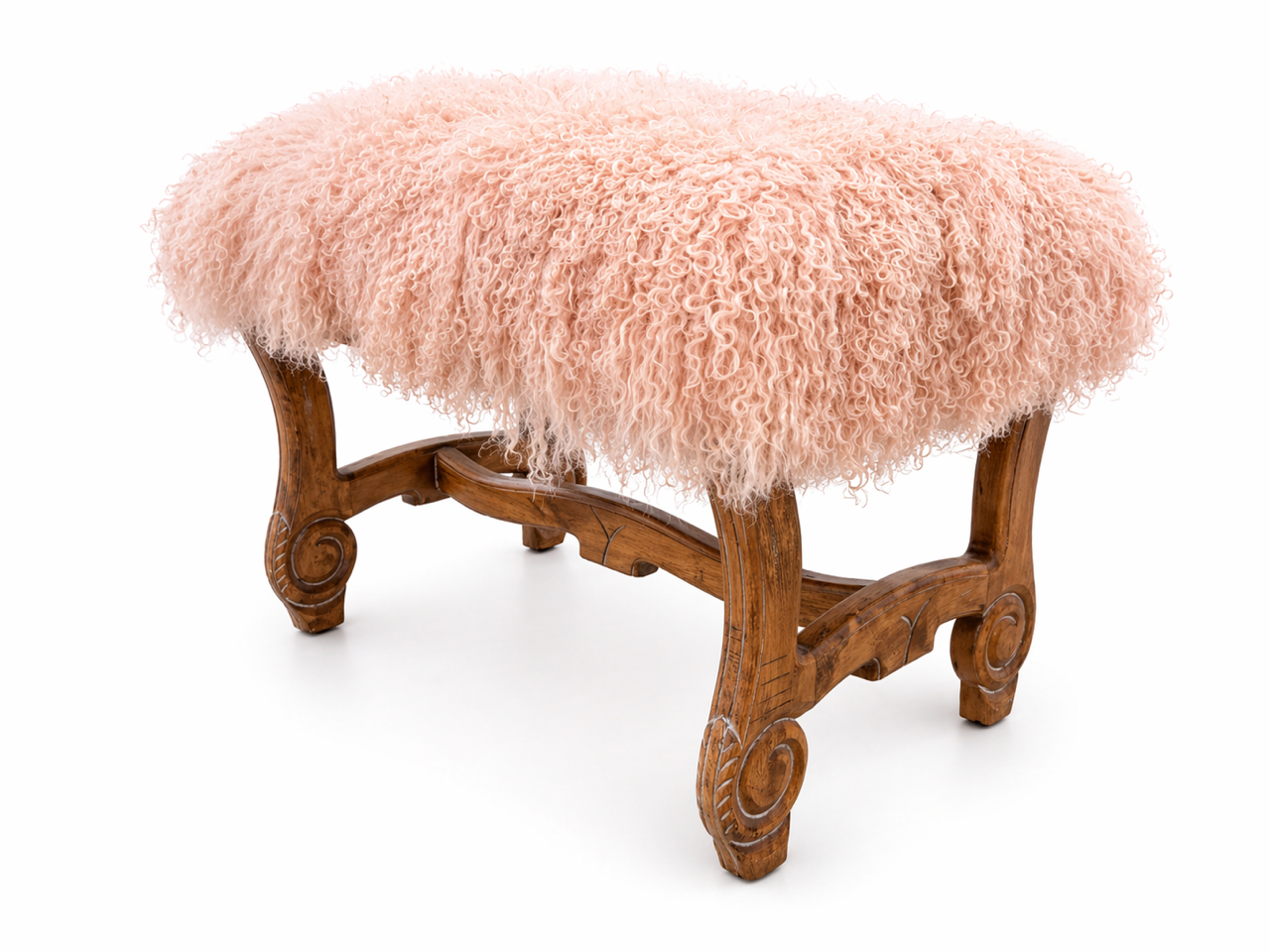 Hyde Park Tibetan Sheep Ottoman - Blush