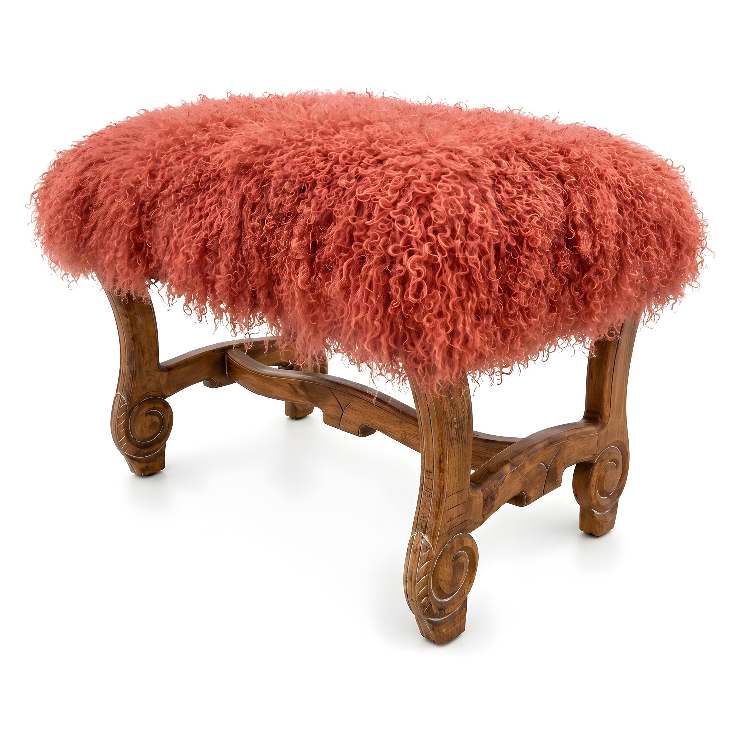 Hyde Park Tibetan Sheep Ottoman - Coral Ottomans