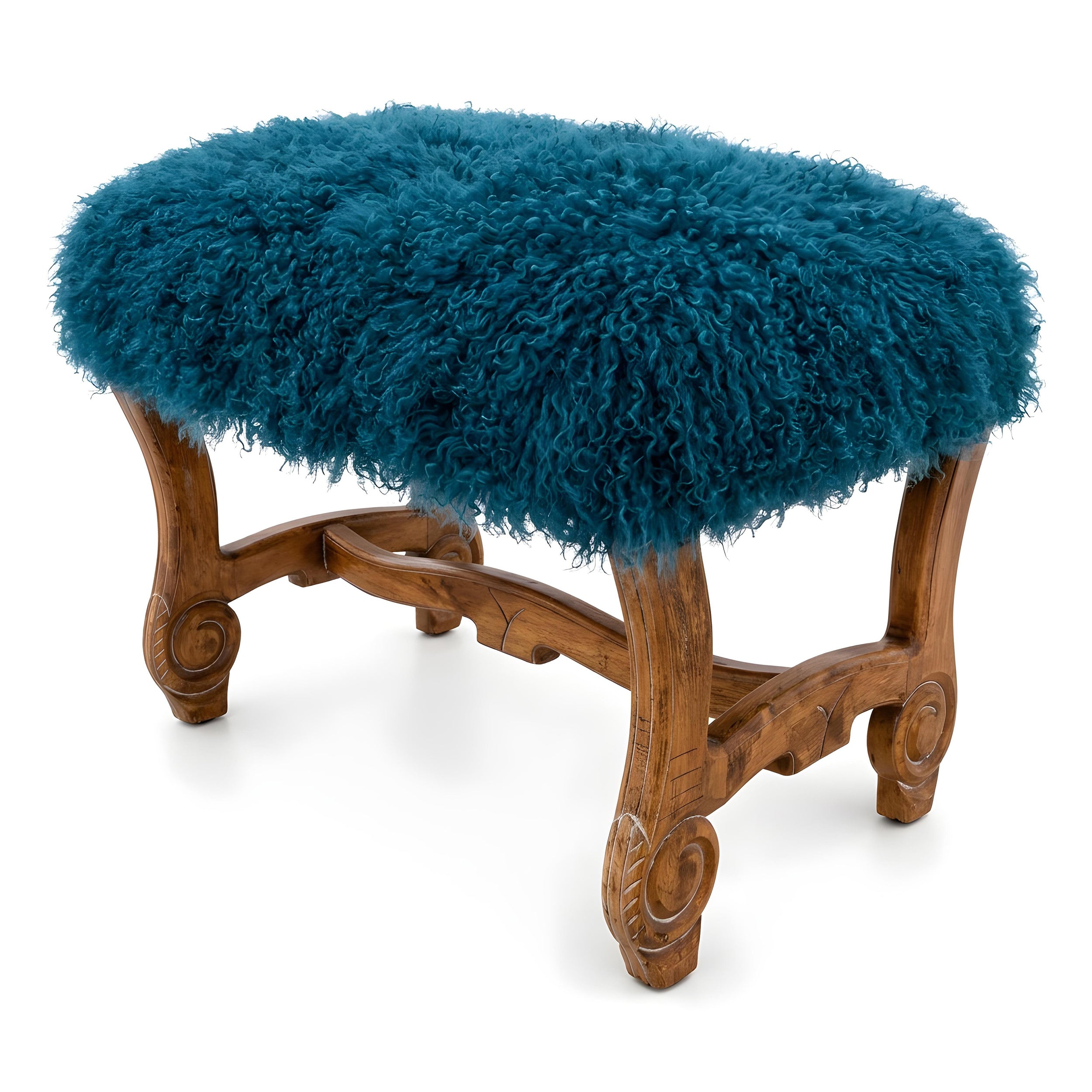 Hyde Park Tibetan Sheep Ottoman - Dark Teal Ottomans