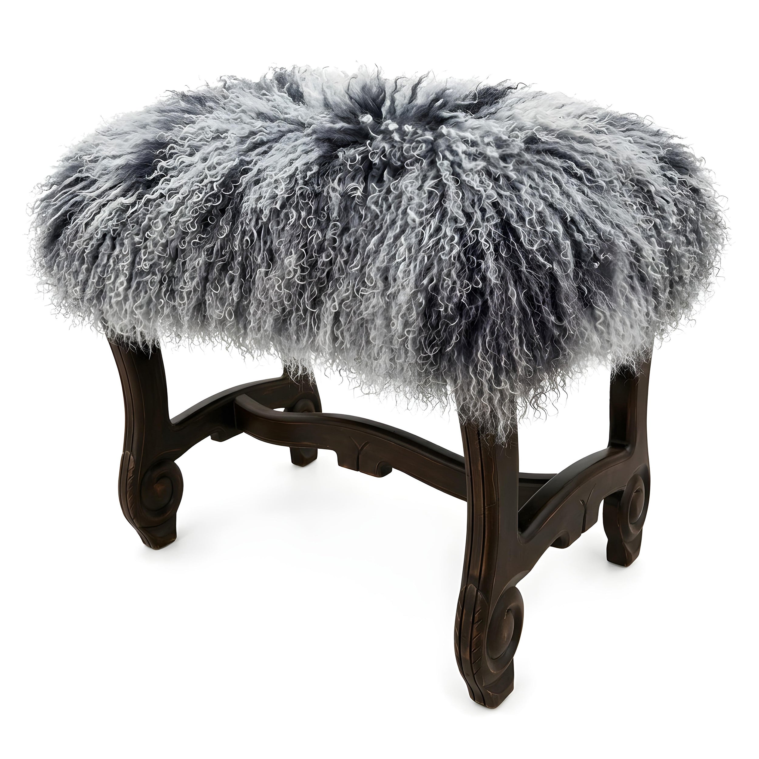 Hyde Park Tibetan Sheep Ottoman - Grey Tipped Ottomans