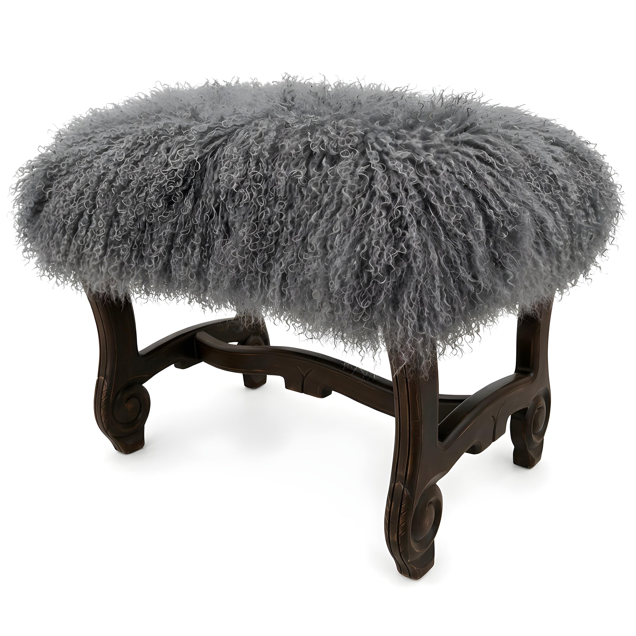 Hyde Park Tibetan Sheep Ottoman - Steel Grey Ottomans