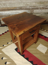 Load image into Gallery viewer, Modern Farmhouse Western Live Edge Walnut &amp; Metal End Or Bedside Table With Drawer