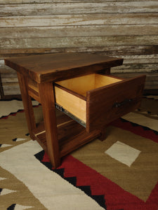 Modern Farmhouse Western Live Edge Walnut & Metal End Or Bedside Table With Drawer