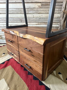 Modern Farmhouse Western Live Edge Walnut & Metal Sliding Wardrobe With Drawers