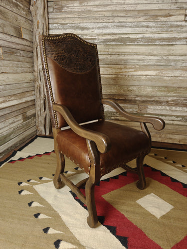 Axis Western Brown Leather, Crocodile Accent Leather & Authentic Axis Hide Dining Chair With Arms