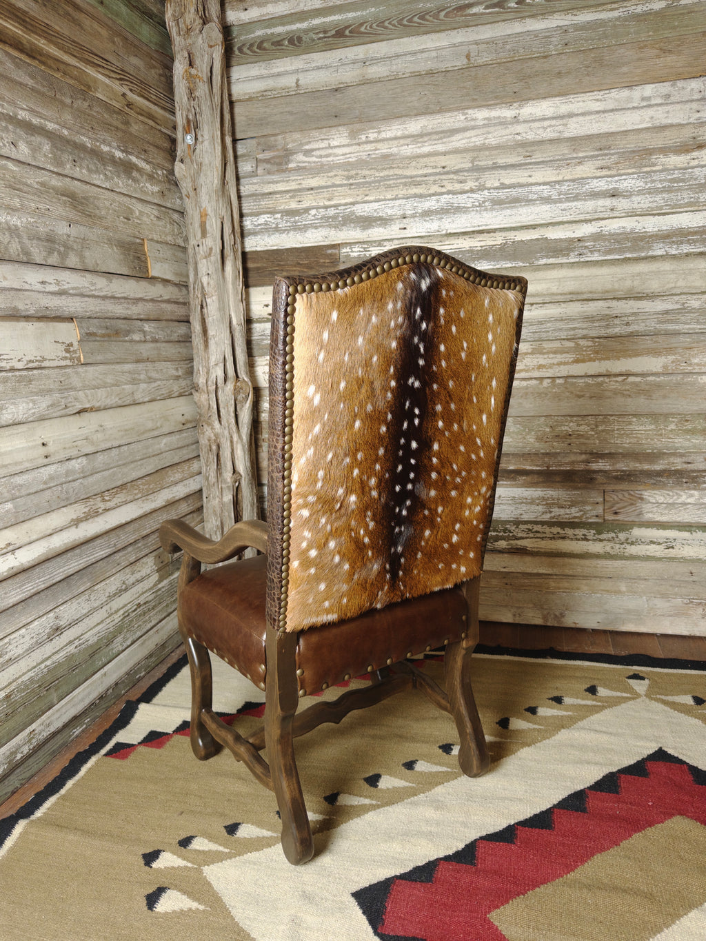 Axis Western Brown Leather, Crocodile Accent Leather & Authentic Axis Hide Dining Chair With Arms
