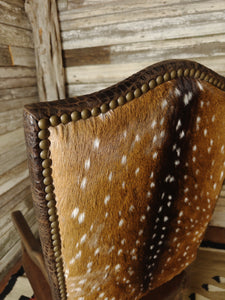 Axis Western Brown Leather, Crocodile Accent Leather & Authentic Axis Hide Dining Chair With Arms