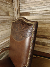 Load image into Gallery viewer, Axis Western Brown Leather, Crocodile Accent Leather &amp; Authentic Axis Hide Dining Chair With Arms