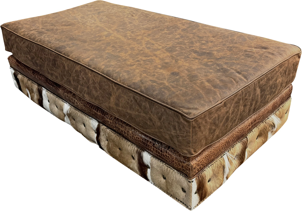 Springbok exotic hide western leather ottoman in a large 30" x 60" size built as a perfect pair for our Springbok Sectional Sofa