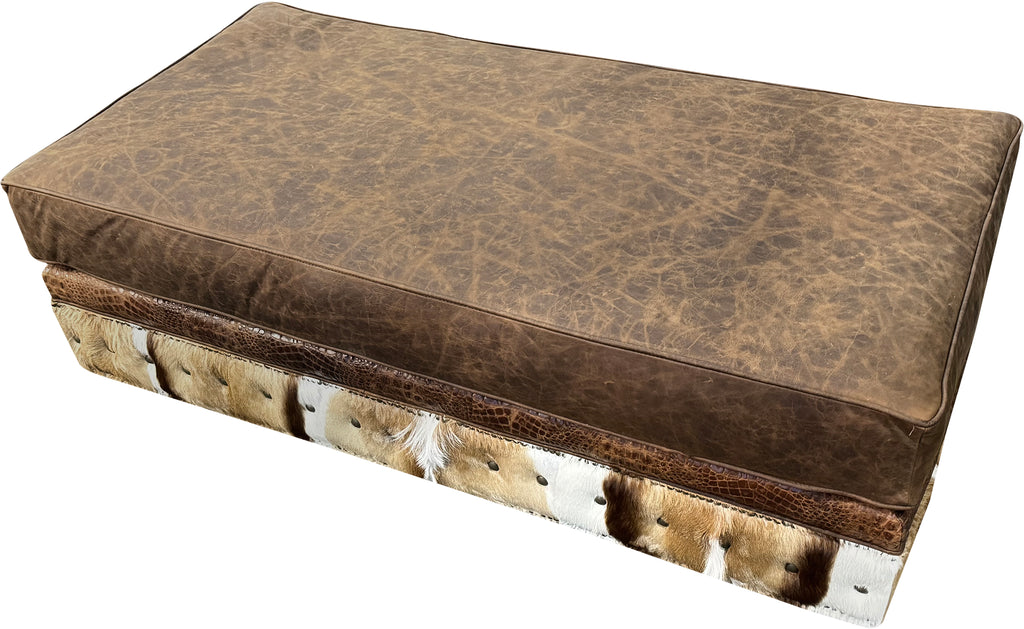 Springbok exotic hide western leather ottoman in a large 30" x 60" size built as a perfect pair for our Springbok Sectional Sofa