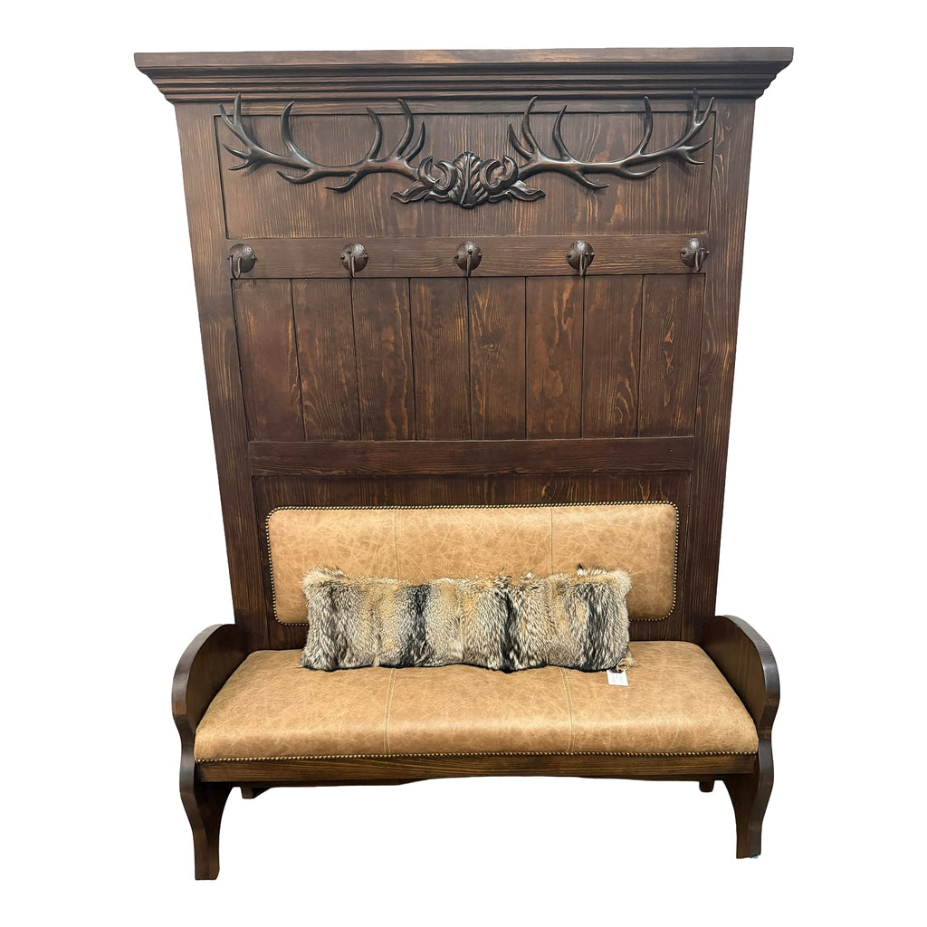 Double Seat Hall Tree with Hand Carved Antler
