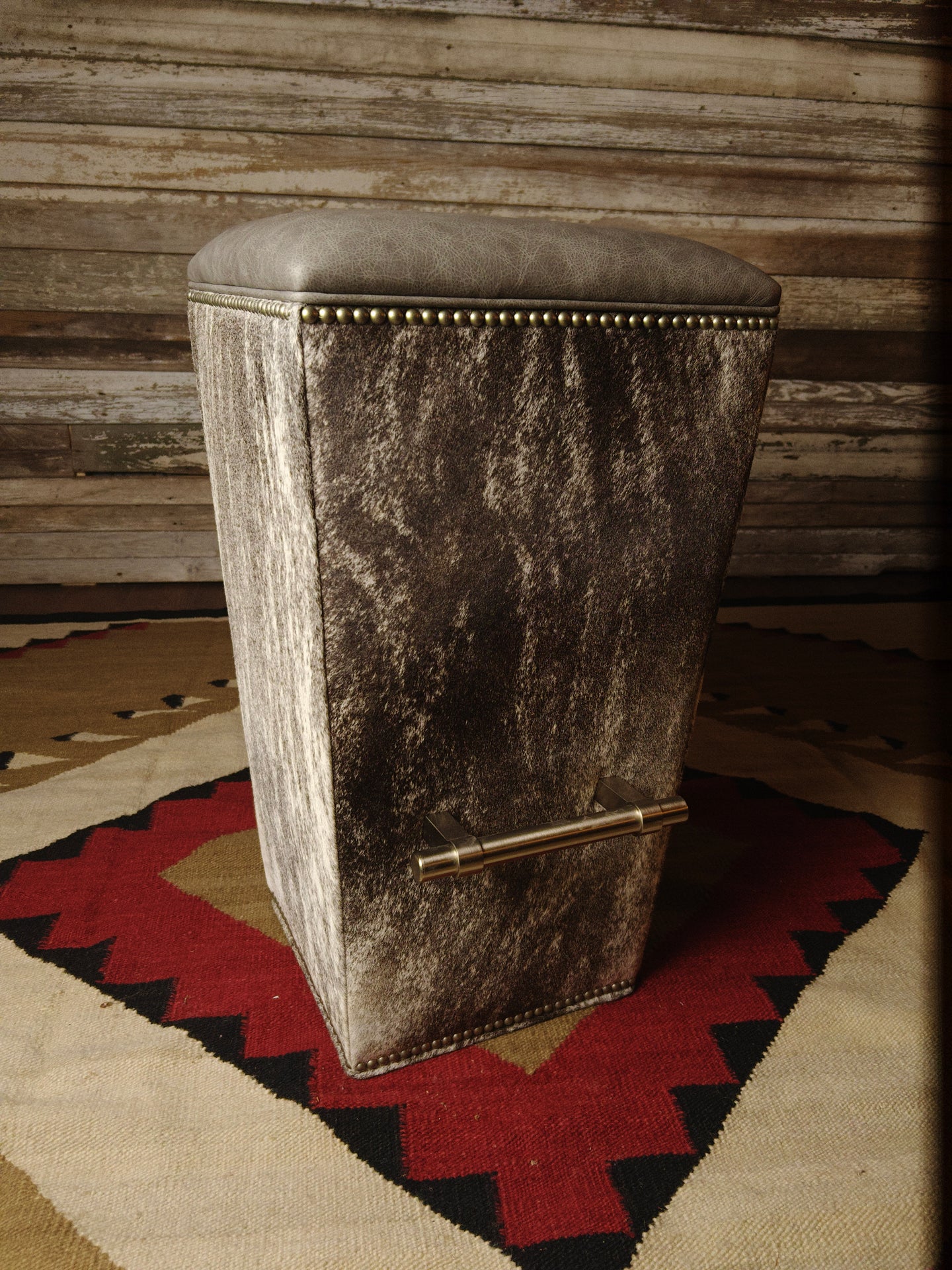 Keystone Contemporary Western Leather Cowhide With Metal Kick Stand Barstool