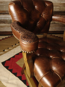 Maverick II Western Leather Cowhide Tufted Barstool